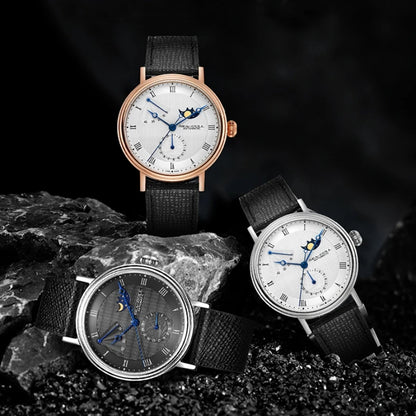 Seagull Men's Business Wristwatch Moon Phase Leather Luxury Automatic Mechanical Men's Watches 50M Waterproof Relogio 6092
