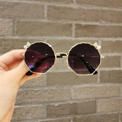 New Fashion Children's Sunglasses Boys and Girls Anti-UV Sun Glasses Baby Cute Bow Little Girl Shell Glasses Metal Frame Eyewear