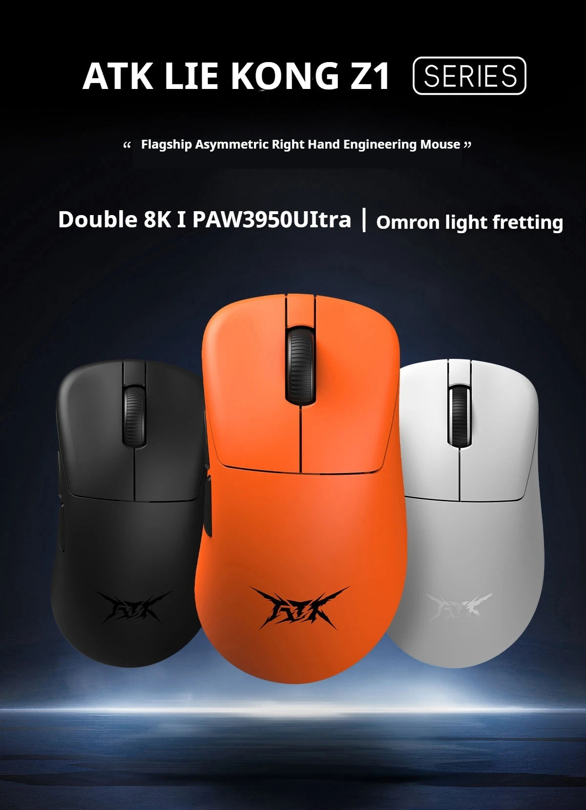 ATK Z1 Pro Max Ultra Wireless -pelihiiri, mukautetut tassut, PAW3950, Ultra Smart Speed Wireless, 8k Polling Rate, 0.39ms matala viive