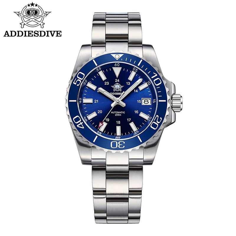 ADDIESDIVE Men's Diver's Watch 200m Sapphire Luminous Ceramic Bezel Men's Analog Mechanical Watch Stainless Steel Diving Watches