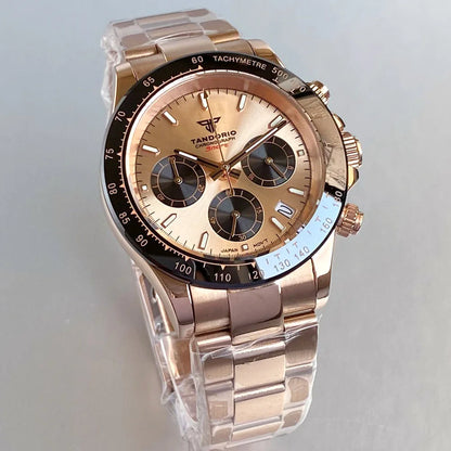 Luxury VK63 Men's Watch Quartz Movement Business Stop Watches 39mm Steel/Rose Gold Date Luminous Dial Fully Chronograph