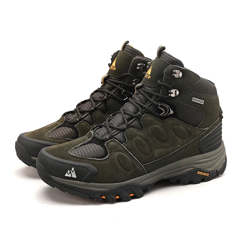 HIKEUP-Bottes de randonnée en daim pour hommes, chaussures de plein air à lacets, bottes de sport chaudes, chaussures de trekking décontractées, non ald, haut, hiver