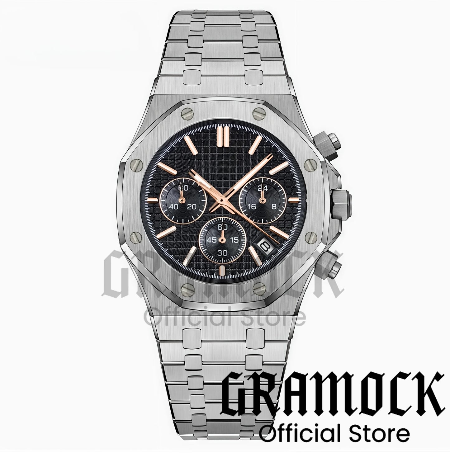 Gramock VK63 Fashionable Men's Quartz Chronograph Luxury Sapphire Stainless Steel Rose Gold Index Dial Waterproof 5Bar Luminous