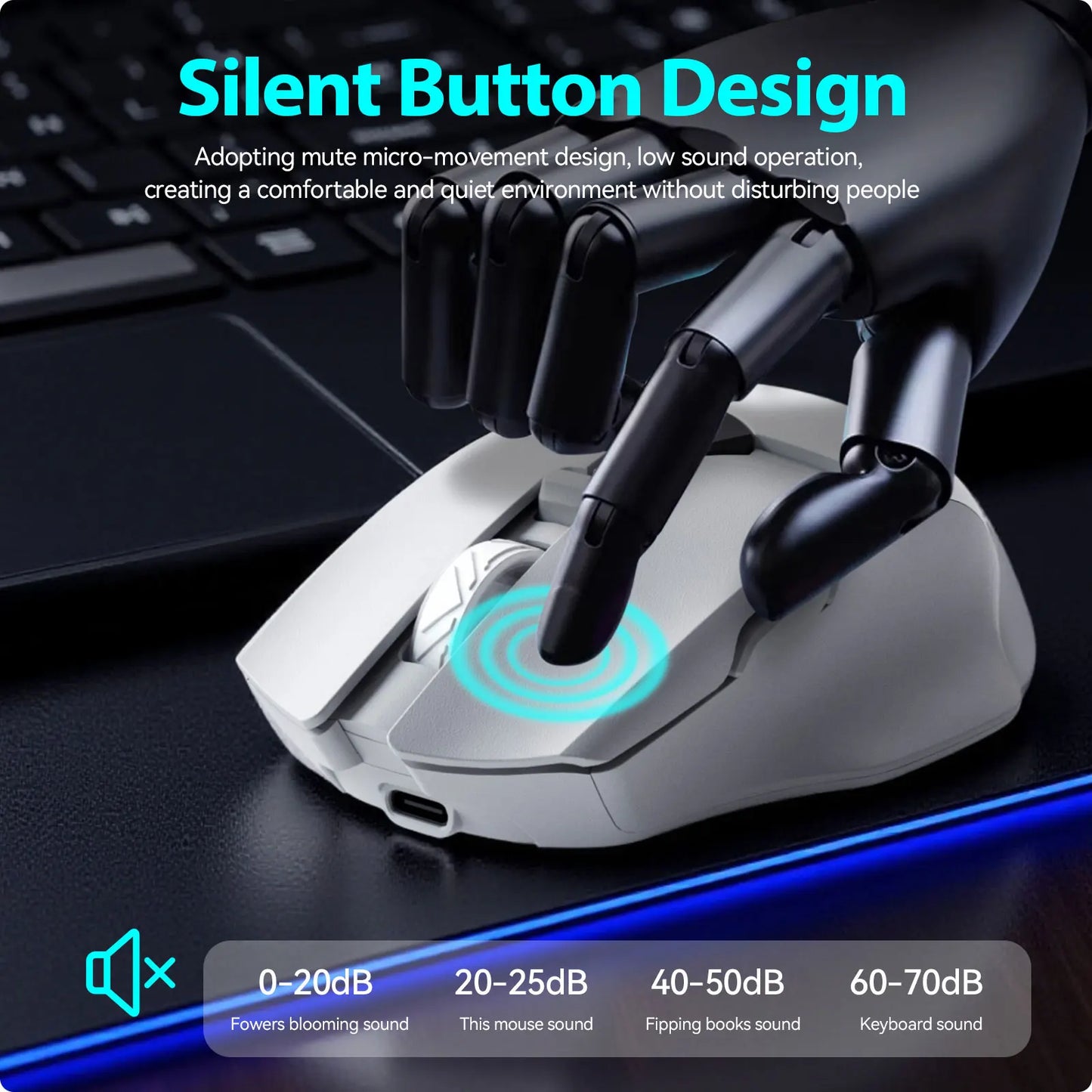 Trådløs Bluetooth-mus med digital batterivisning, lydløs ergonomisk mus til PC, bærbar computer og gaming, 2.4G/Bluetooth 5.0