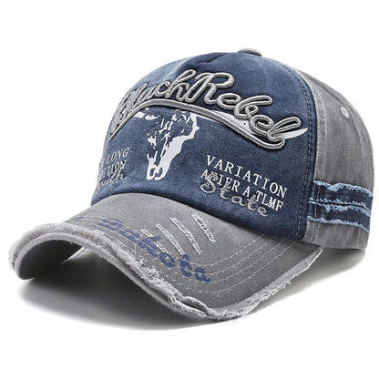 Vintage Embroidery Letter Bull Washed Baseball Cap, Retro Sun Hat for Men Women, Casual Hip Hop Peak Cap