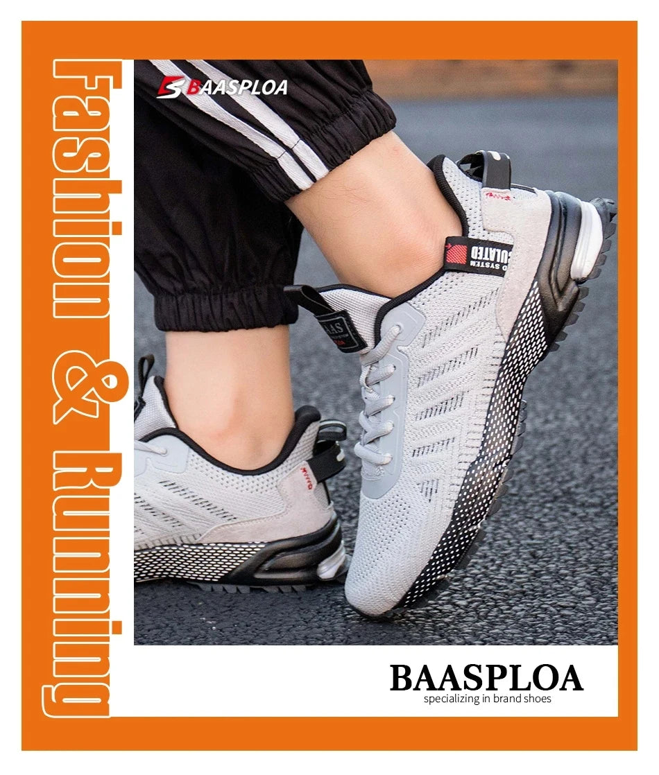 Baasploa professionele hardloopschoenen voor heren, lichtgewicht designer mesh sneakers voor heren, veterschoenen voor outdoor sport en tennis
