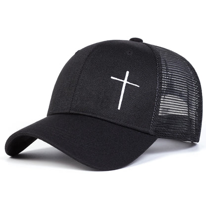 Unisex Cross Embroidery Baseball Net Caps Adjustable Casual Hats Spring and Summer Outdoor Sunscreen Hat