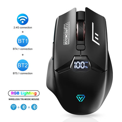Dvourežimová bezdrátová Bluetooth myš se smart displejem, tichým nabíjením, pro kancelář, gaming, tablet, přenosná univerzální myš