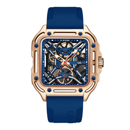 LIGE New Fashion Men Watches Luxury Large Dial Square Design Quartz Watch Casual Silicone Band Men's Sports Watches Reloj Hombre