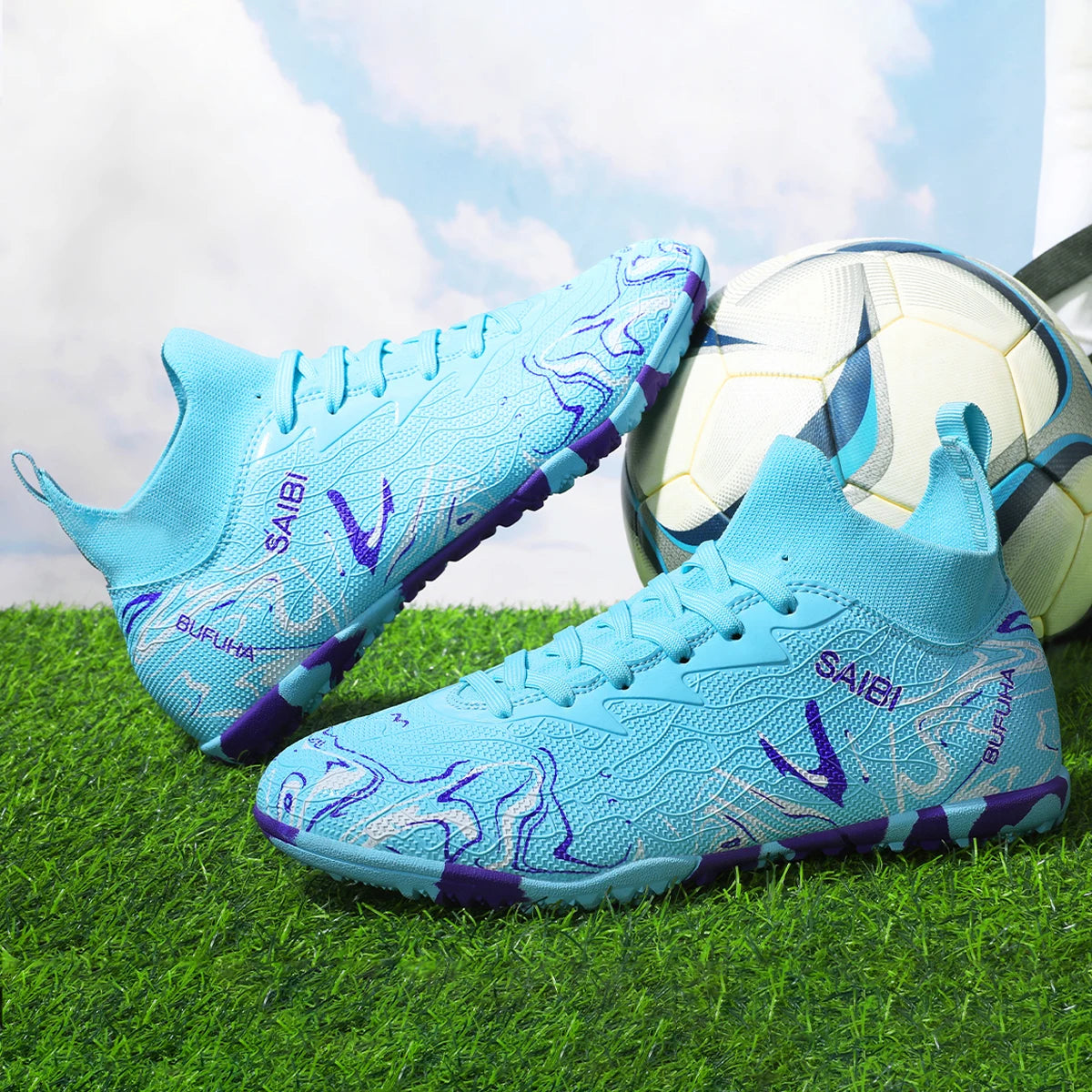 Chaussures de football TF pour adultes, économiques, en tissu PU mélangé, crampons en caoutchouc durables, antidérapantes, pour les passionnés de football amateur.