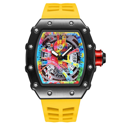 Luxury Men Watch Tonneau Fashion Men Quartz Watches Classic Graffiti Dial Auto Date Waterproof Sport Wristwatches Clock reloj