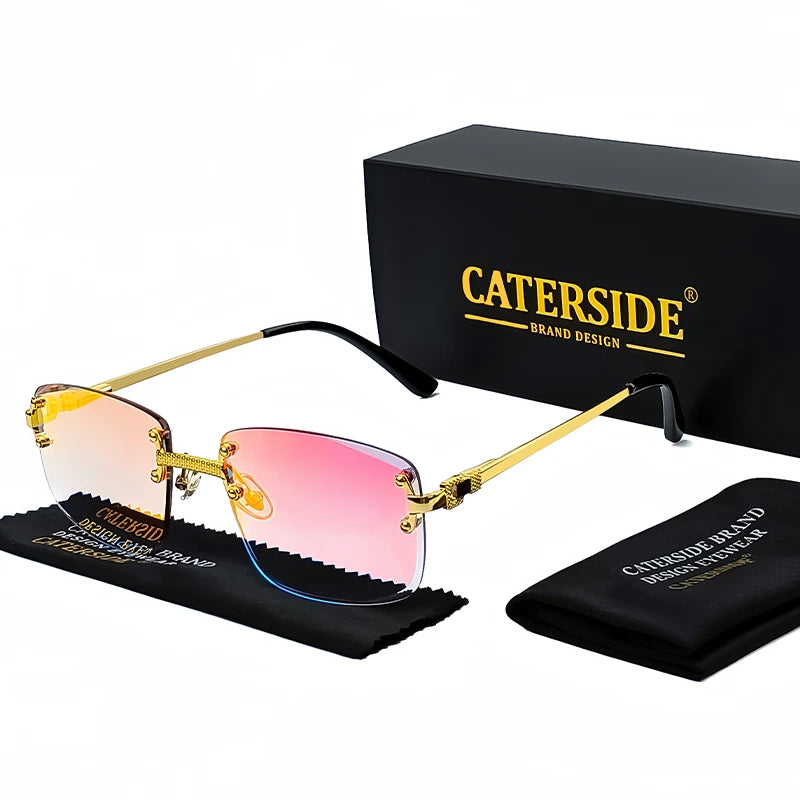 CATERSIDE Punk Rectangle Sunglasses Men Women Luxury Designer Rimless Gradient Lens Metal Sun Glasses For Men Sports 2024 UV400
