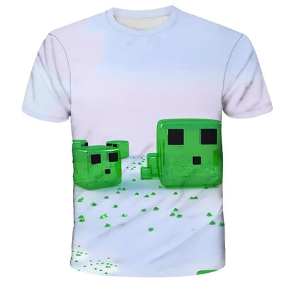 Boys T Shirt Minecraft Popular Tops 3D Printed Casual Summer Cute Boys Girls Building Blocks Cartoon T-shirt Inside Outside Mc