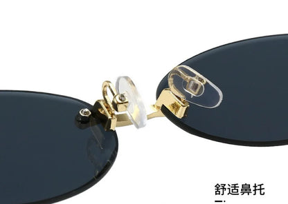 New Rimless Sunglasses Oval Fashion Popular Women Men Shades Small Ellipse Sun Glasses for Female Male Party Traveling Glasses