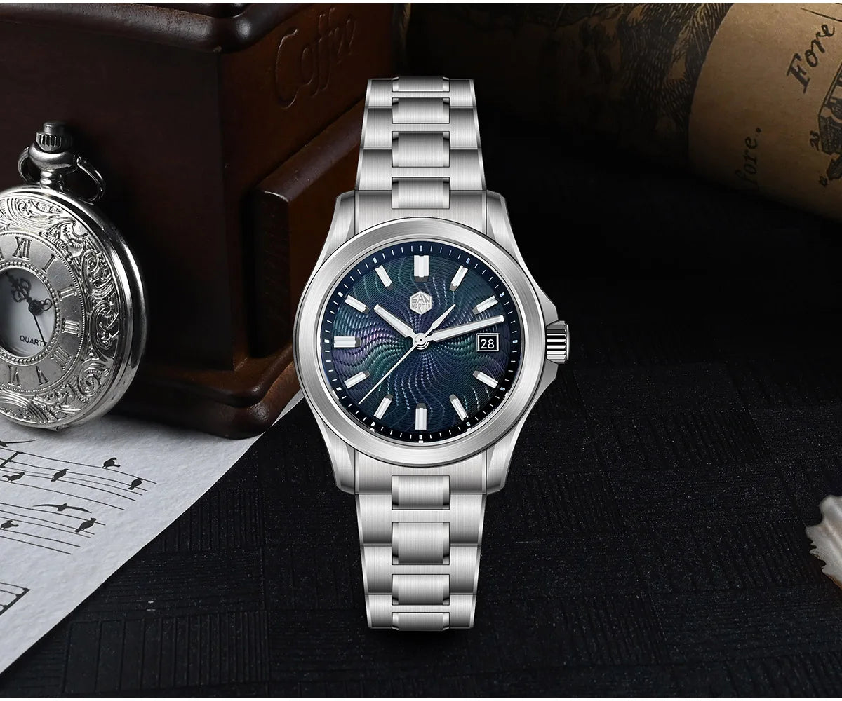 San Martin Official 39mm Guilloche MOP Dial Gada Watch Miyota 9015 Luxury Men's Automatic Mechanical Watches 10 ATM reloj SN0150