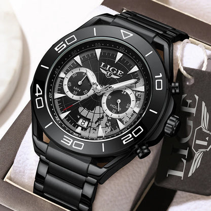 LIGE Top Brand Luxury Mens Watches Casual Business Watch Men Fashion Waterproof Military Men's Quartz Wristwatch Montre Homme