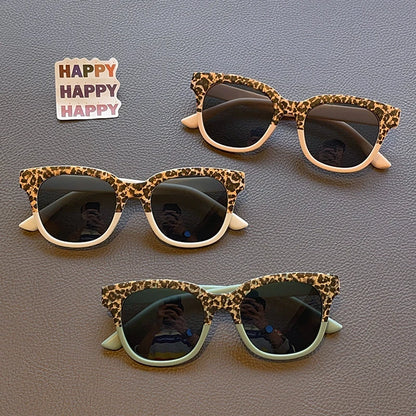 New Children Vintage Leopard Print Square Sunglasses UV400 Outdoor Fashion Girls Boys Protection Sunglass Kids Sun Glasses