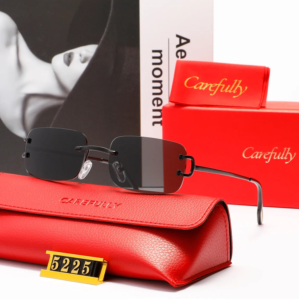 Retro Rimless Sunglasses Women Men Small Square Golden Frame Brand Design Classical Glasses Tea Shades Rectangle UV400 Eyewear