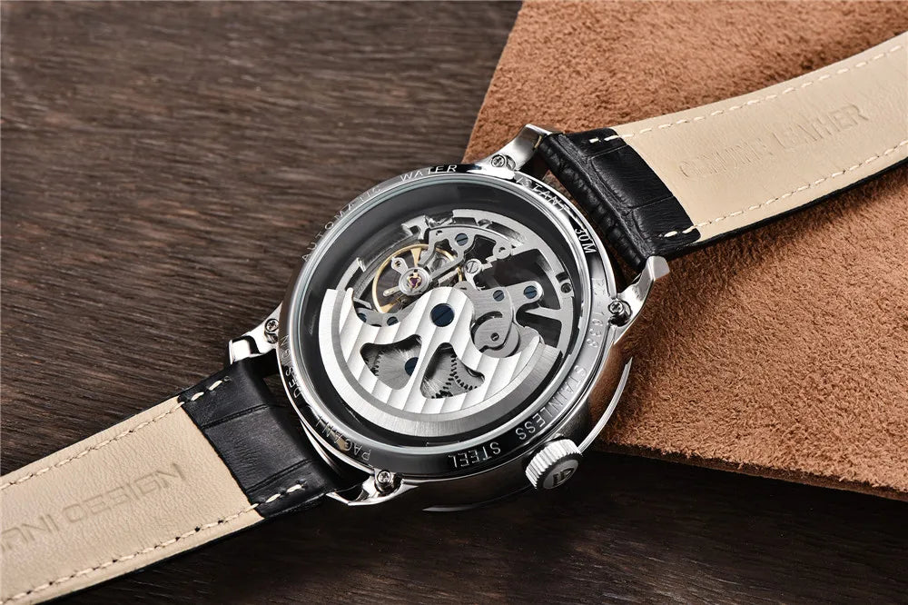 PAGANI DESIGN 2026 New Skeleton Men's Mechanical Watches Top Luxury Automatic Watch Men Blue Leather Waterproof Wrist watch Men