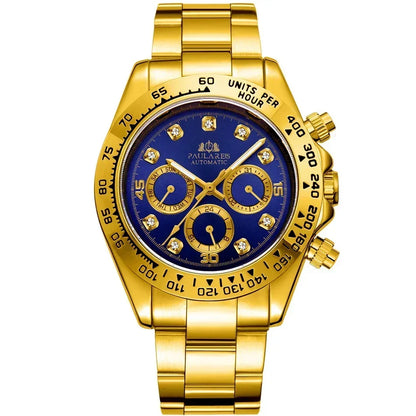 Automatic Mens Watch Mechanical Self Wind Movement Gold Black Stainless Steel Diamonds Stone Sports Luxury Fashion Watches