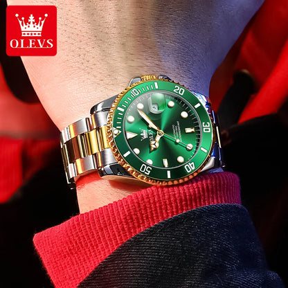Prabangus automatinis mechaninis vyriškas laikrodis OLEVS 6650 – atsparus vandeniui, šviečiantis tamsoje, plieninė apyrankė – vyriškas rankinis laikrodis, verslo stiliaus, garsi prekės ženklo