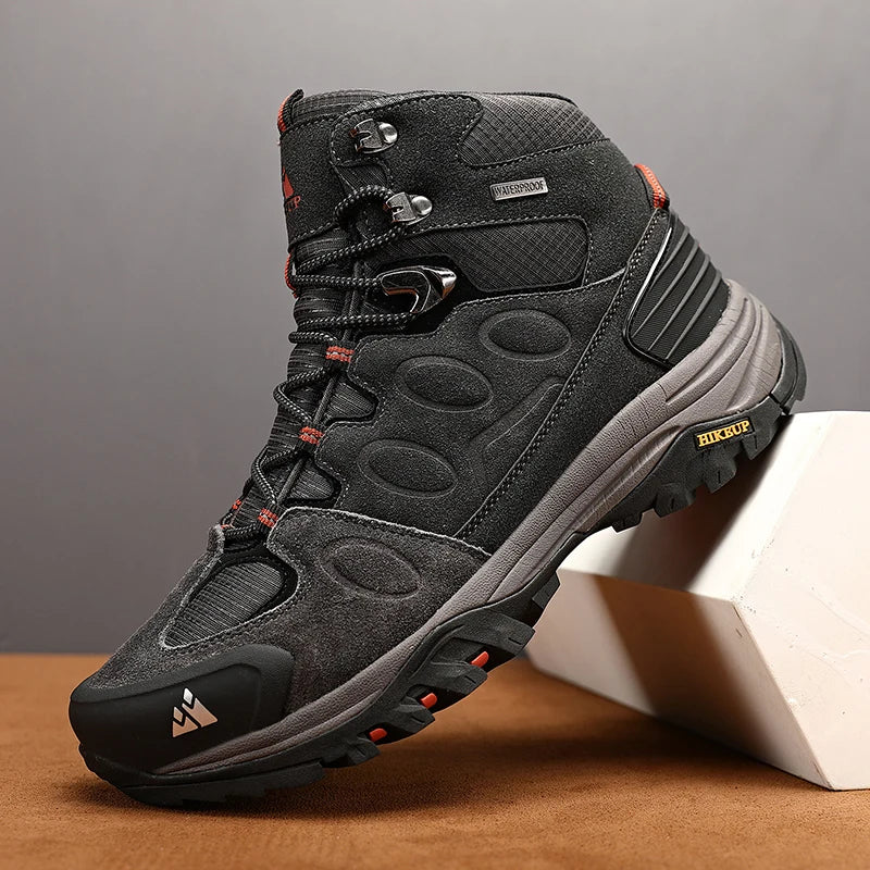 HIKEUP-Bottes de randonnée en daim pour hommes, chaussures de plein air à lacets, bottes de sport chaudes, chaussures de trekking décontractées, non ald, haut, hiver
