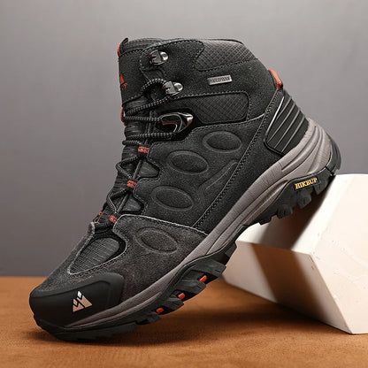 HIKEUP-Bottes de randonnée en daim pour hommes, chaussures de plein air à lacets, bottes de sport chaudes, chaussures de trekking décontractées, non ald, haut, hiver