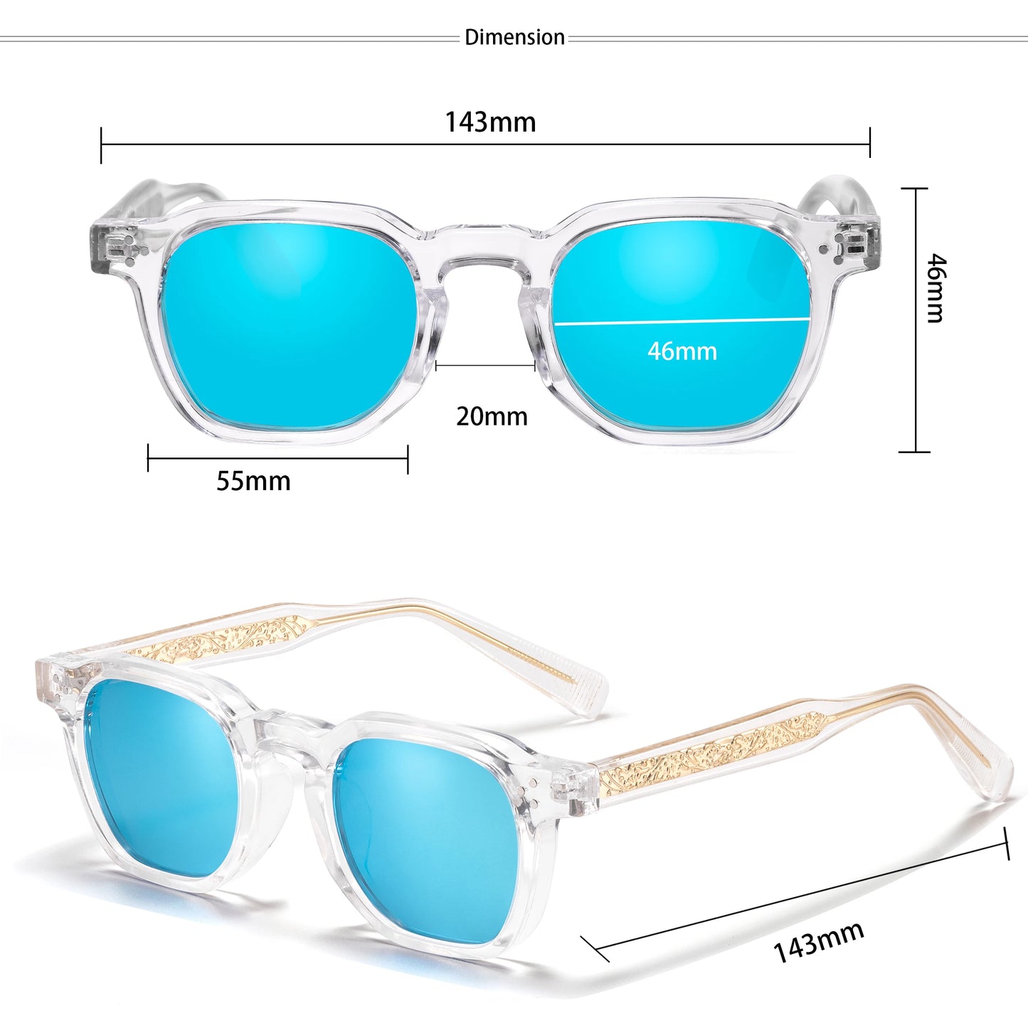CATERSIDE Fashion Mirror Men Polarized Sunglasses Luxury Core Insert Leg Design Sun Glasses Women Party Outdoor Travel Glasses