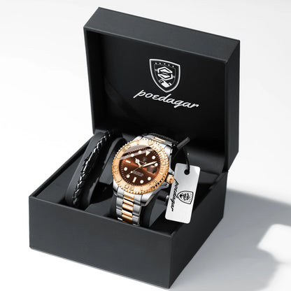 POEDAGAR Luxury Men's Watch Stainless Steel Date Quartz Fashion Watches For Man Waterproof Luminous Business Male Watch+Box Gift