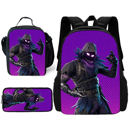 Hot Game Child School Backpack with Lunch Bags ,Design-F-FortniteS Pencil Bags ,School Bags for Boys Girls Best Gift