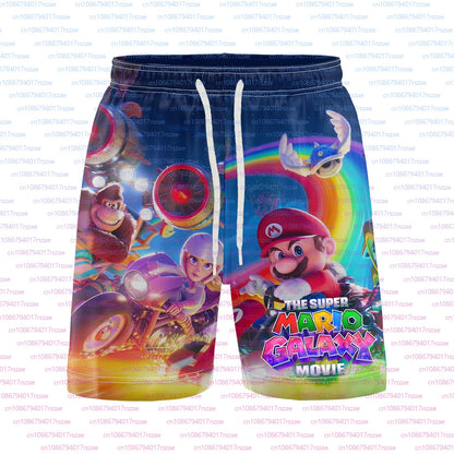 Super Mario Galaxy Cartoon 3D Print Mens Beach Shorts Summer Family Kid Breathable Casual Shorts Quick Drying Loose Shorts Pants