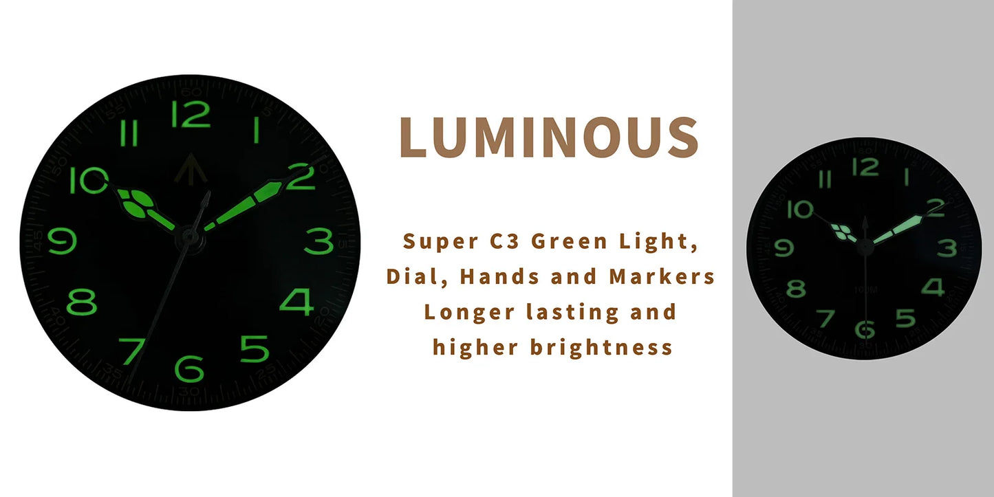 Militado ML08 38mm Quartz Watch VH31 Movement Double Domed Sapphire Crystal Wristwatch Super C3 Green Luminous Vintage Watches