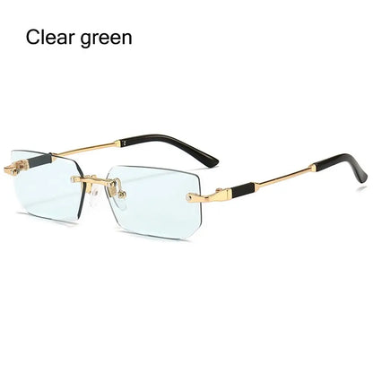 Trendy Rimless Sunglasses for Women Men Rectangle Fashion Shades Small Square UV400 Sun Glasses For Female Male Traveling Oculos