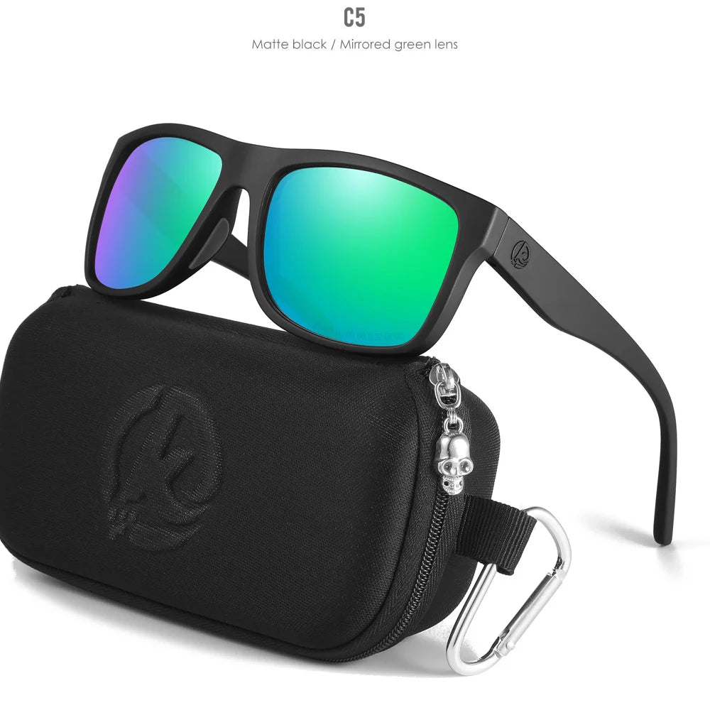 KDEAM Polarized Sunglasses Men Sports Tridimensional Brand Logo TR90 Square Sun Glasses All Black With Zipper Case KD0721