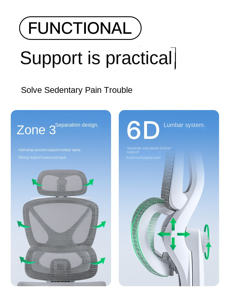 UVR Domestic Comfortable Sedentary Breathable Mesh Chair Ergonomic Design Recliner Chair Office Adjustable Lumbar Support Chair