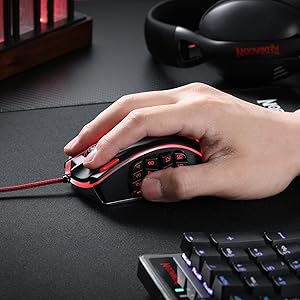 Herní myš Redragon M990 MMO, 32000 DPI, vysoce přesná kabelová RGB myš pro hráče s 23 programovatelnými tlačítky, 16 bočních makro klávesami