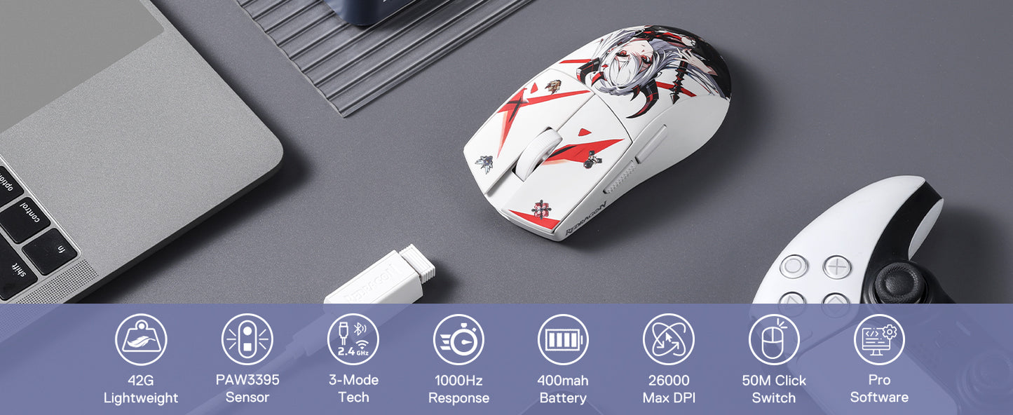 Herná myš Redragon M916AK PRO 3-Mode Anime 42G Ultra-Light 26K DPI s plne programovateľnými tlačidlami